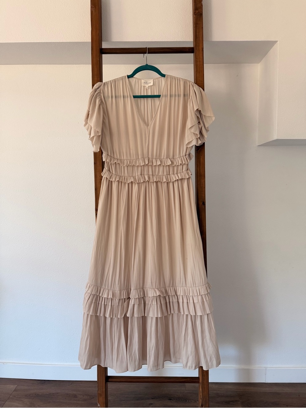 bohme Cream Midi Dress with Ruffle Details